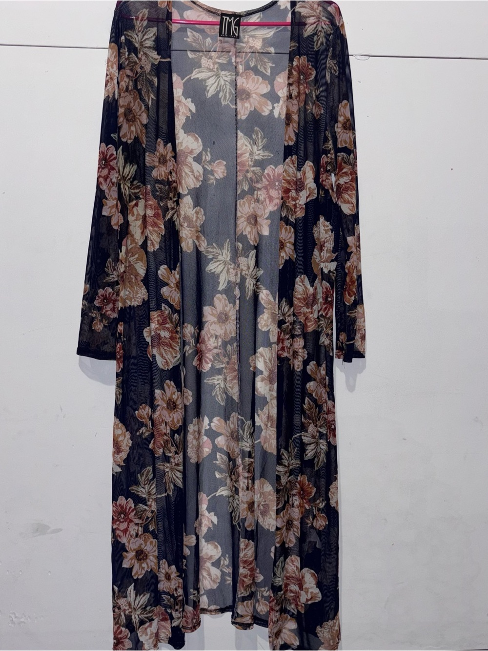 Floral Mesh Duster in Navy with Brown Floral